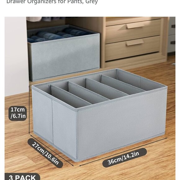 Drawer Organizer, 3 Pack 5 Cells Foldable Storage Fabric Wardrobe Organiser - Picture 3 of 4